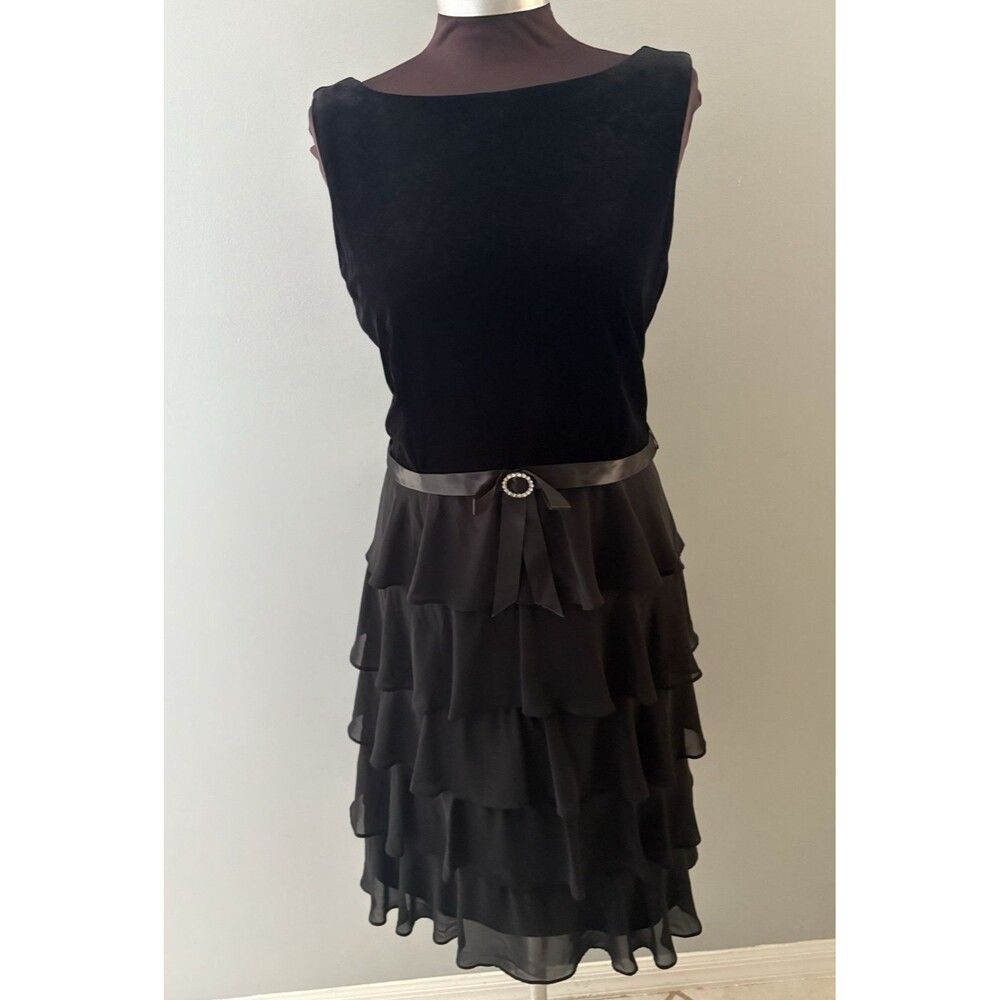 Vintage Jessica Howard Velvet Tiered Ruffled Dress 14 Formal Whimsigoth Party